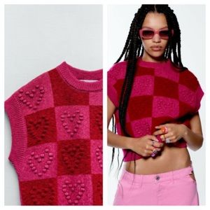 Zara pink and red heart sweater vest